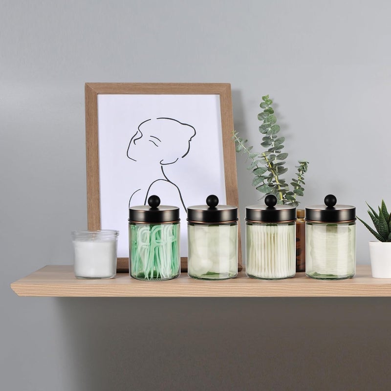 Komashr 3 Pack Apothecary Jar Canisters Bathroom Vanity Organizer - Qtip Holder Storage Organizer Set Countertop Canister with Stainless Steel Lids &Cute Stickers for Qtips,Cotton Swabs,Makeup Sponges,Floss - Image 5